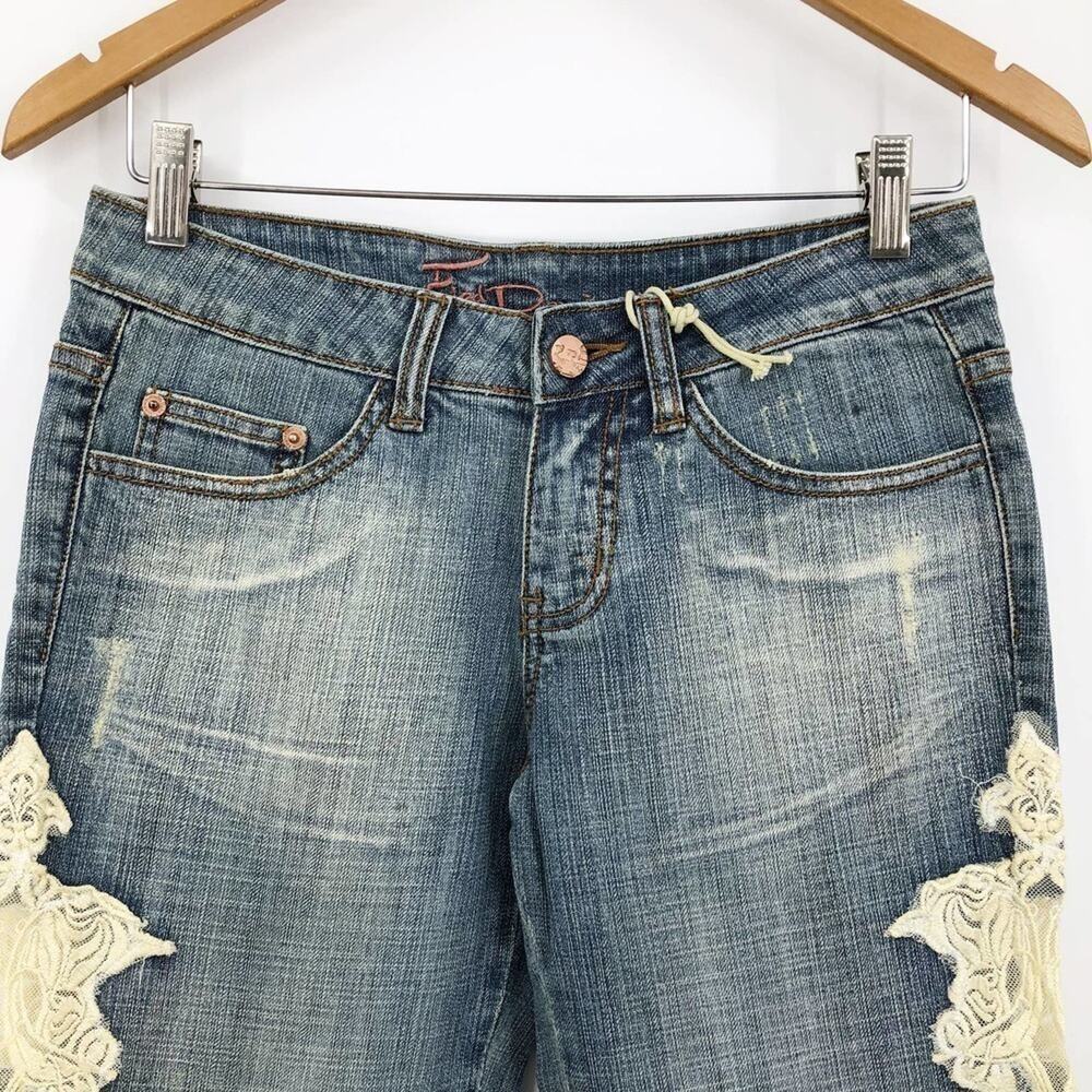 Fried Denim Women's Jeans Size 1/2 Lace Capri Crop Distressed Light Wash Stretch - Picture 4 of 13